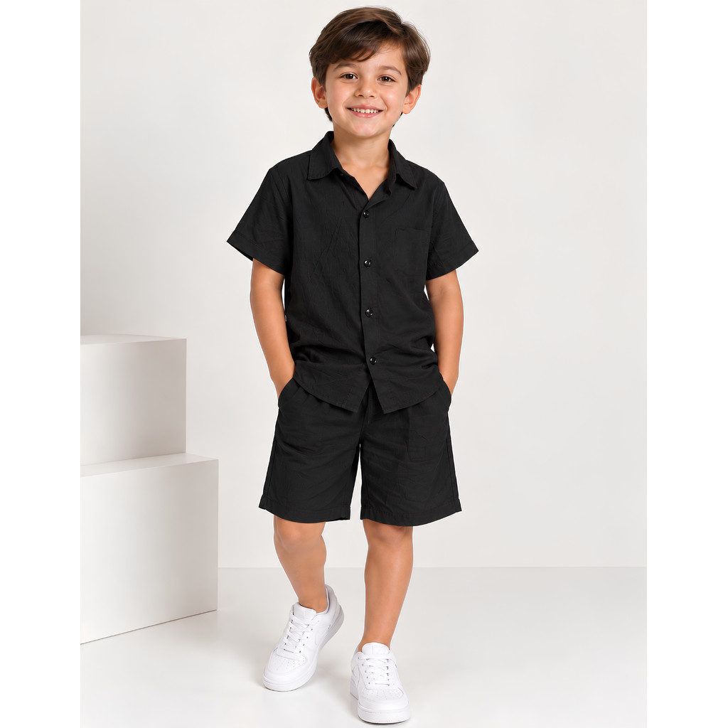 Conjunto Infantil Menino Camisa e Bermuda Viscolinho Casual Verão Confortável Premium