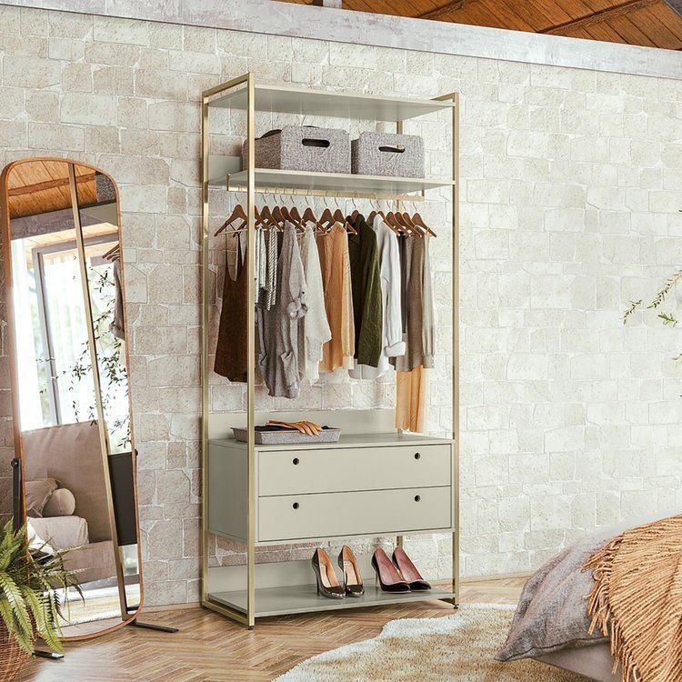 Guarda-Roupa Closet Industrial Olivar com Cabideiro 2 Gavetas 89cm Off White Off White