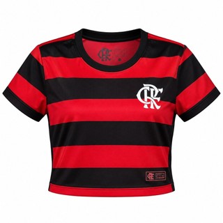 Camisa Cropped Flamengo Feminina Listrado Rubro Negro CRF