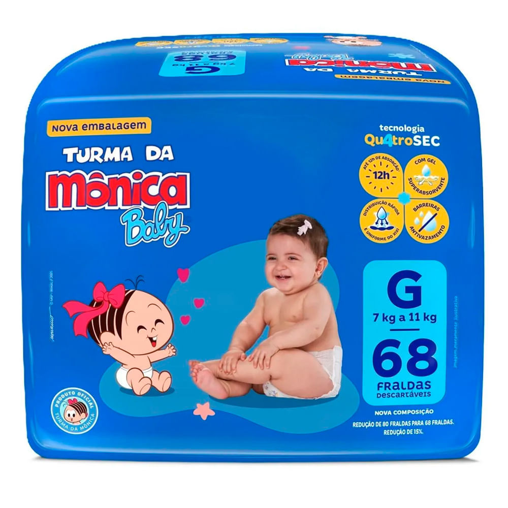 Fralda Descartável Turma Da Mônica Econômica G - 68 Unidades