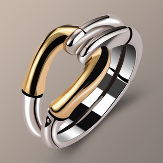 Anéis de casal mais vendidos, unissex, design moderno, formato de bambu, design criativo, banhados a ouro em duas cores,