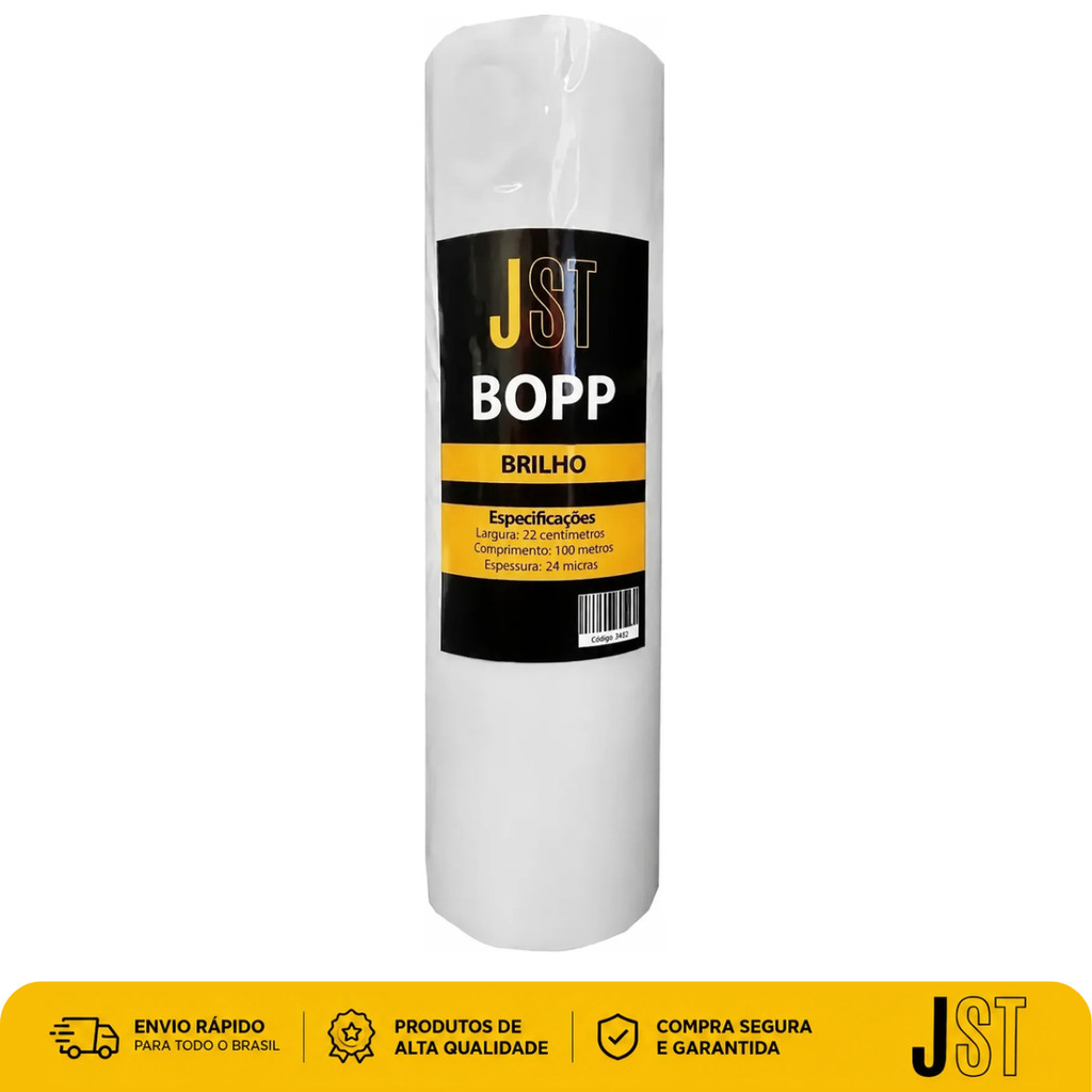 Filme BOPP Brilho 22cm x 100m 24 Micras JST para Laminação a Quente Rolo