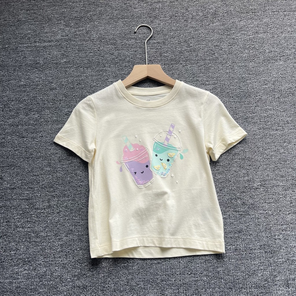 Comércio exterior crianças roupas tamanho 110-120 médio pequeno crianças meninas estilo bonito impresso camiseta em torn