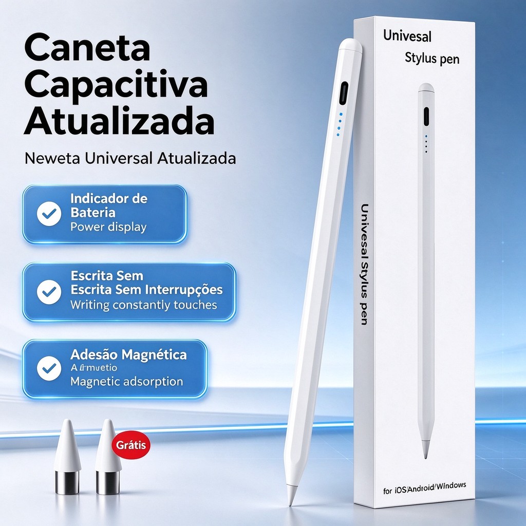 Caneta Stylus Capacitiva Universal Tela de Toque | Compatível iOS Android Smartphone Tablet iPad