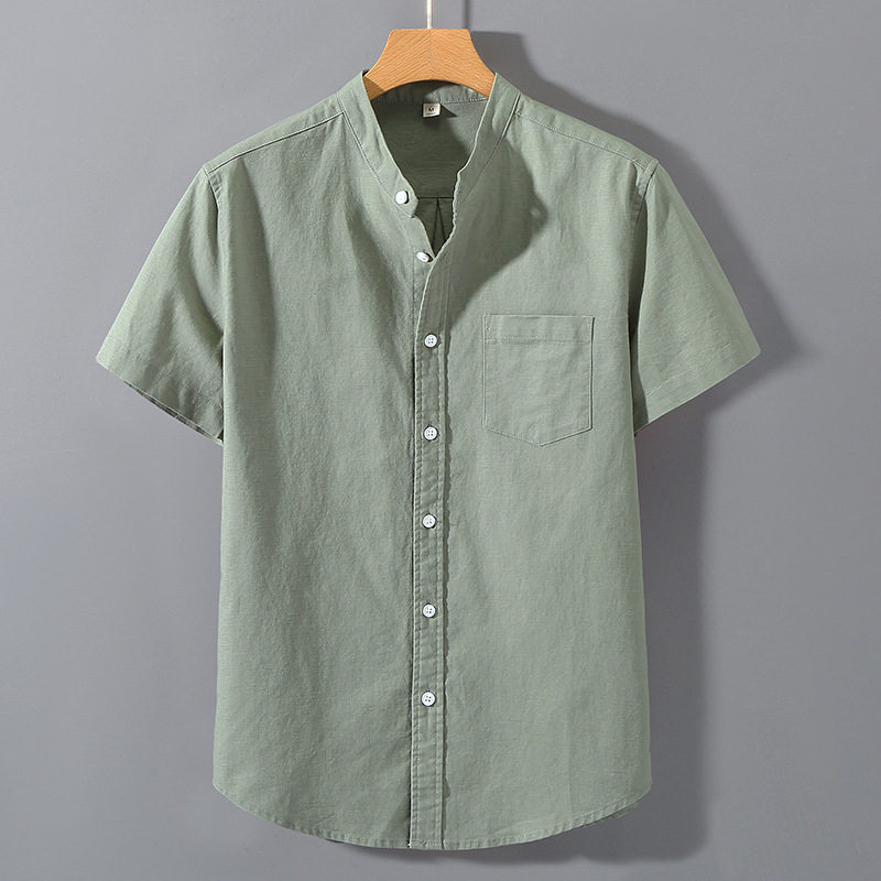Camisa de linho masculina camisa de manga curta solta estilo chinês verão algodão linho jaqueta Casual masculina topo
