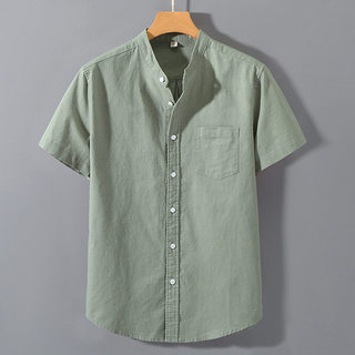 Camisa de linho masculina camisa de manga curta solta estilo chinês verão algodão linho jaqueta Casual masculina topo