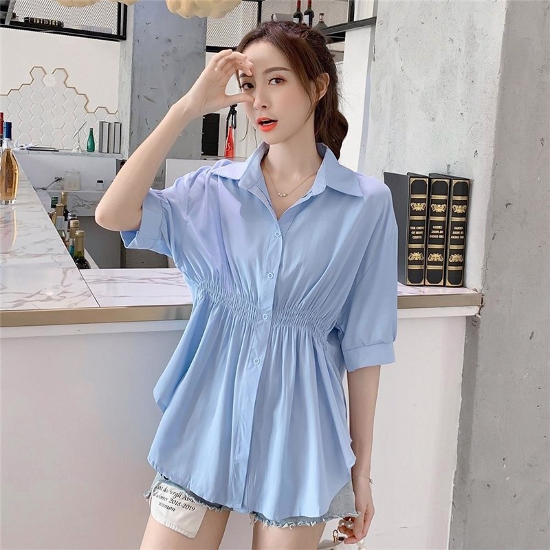 Camisa de Chiffon blusa 2026 verão esquema camisa Design sentir fada fã capa barriga camisa de fundo cintura estreita es