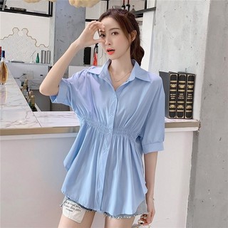 Camisa de Chiffon blusa 2026 verão esquema camisa Design sentir fada fã capa barriga camisa de fundo cintura estreita es