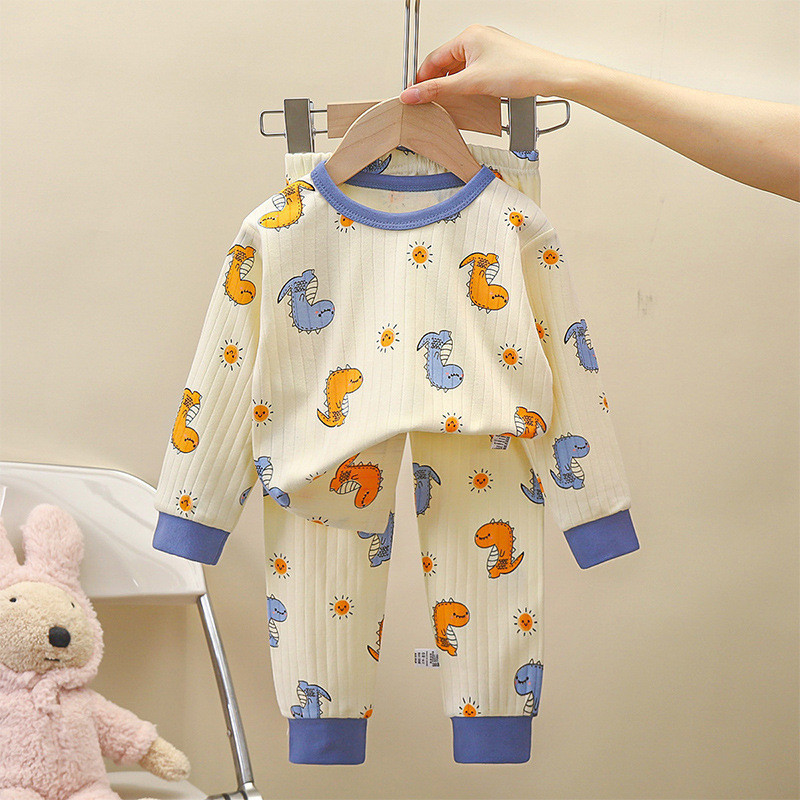 Conjunto De Roupa Interior De Algodão Puro Das Crianças Outono Novo Estilo Meninos Meninas Pijamas Roupas Para Casa Calç