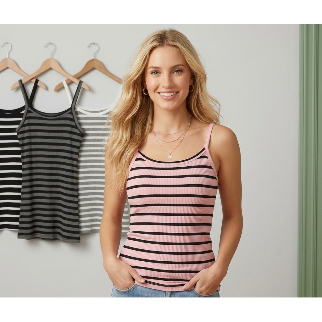 blusa feminina listrada canelada alça alcinha regata regatinha cores estica elegante