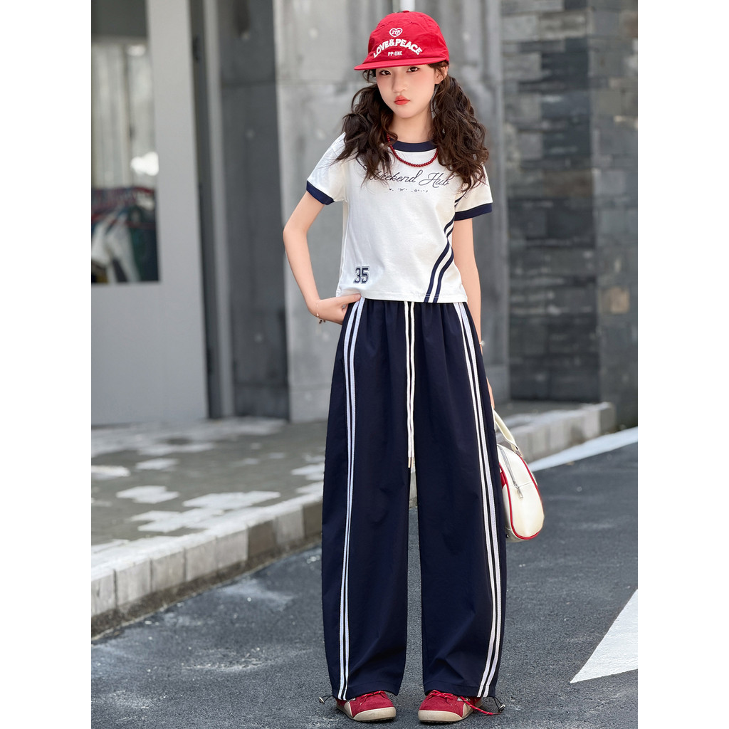 Meninas verão versão coreana Casual manga curta camiseta ternos esportivos grandes crianças meninas moda crianças finas 