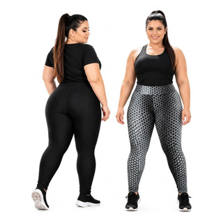 Kit 2 Calças Legging Plus Size Reforçada Academia Fit Zero Transparência