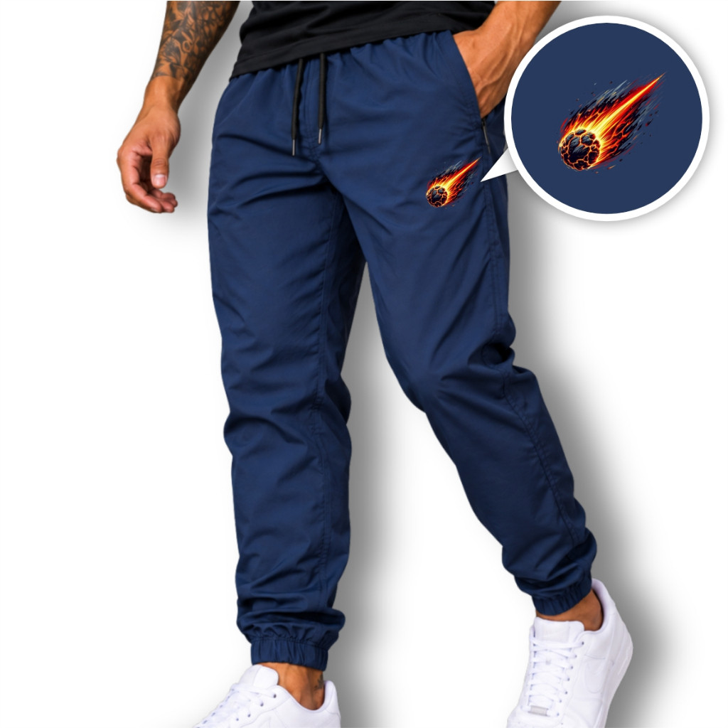 Calça Tactel Masculina Jogger COSMIC Lisa Esportiva Fitness Academia Treino Corrida Caminhada Casual Confortável Leve