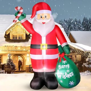 Papai Noel inflável de 1,80 m para o Natal, com doces e um presente grande, para decoração exterior. Possui luzes LED in