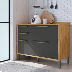 Balcão de Cozinha 120cm com 2 Portas Basculantes 3 Gavetas e Tampo 100% MDF Vicenza Espresso Móveis