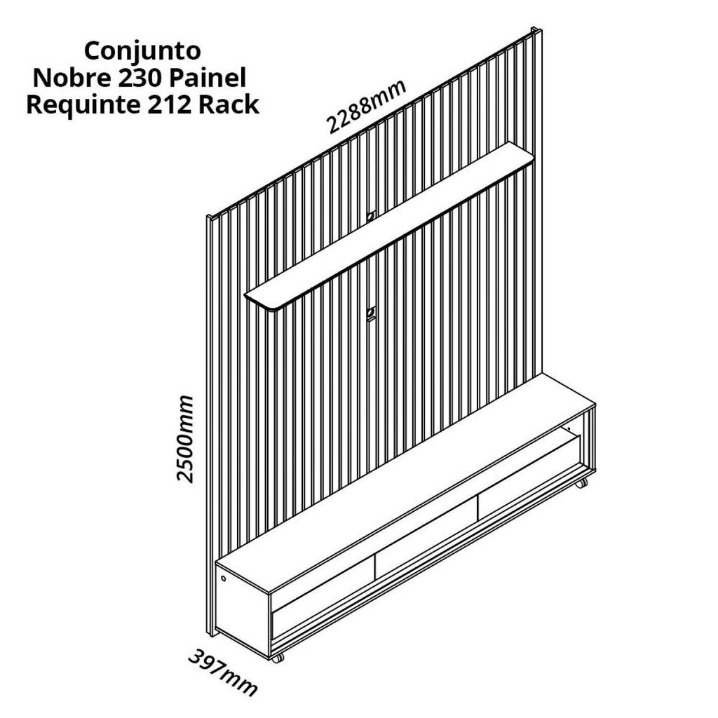 Rack com Painel Ripado para TV até 90 Polegadas 100% MDF com LED 229CMX295CM 3 Gavetas com Rodízios Naturale Yescasa · foto 2