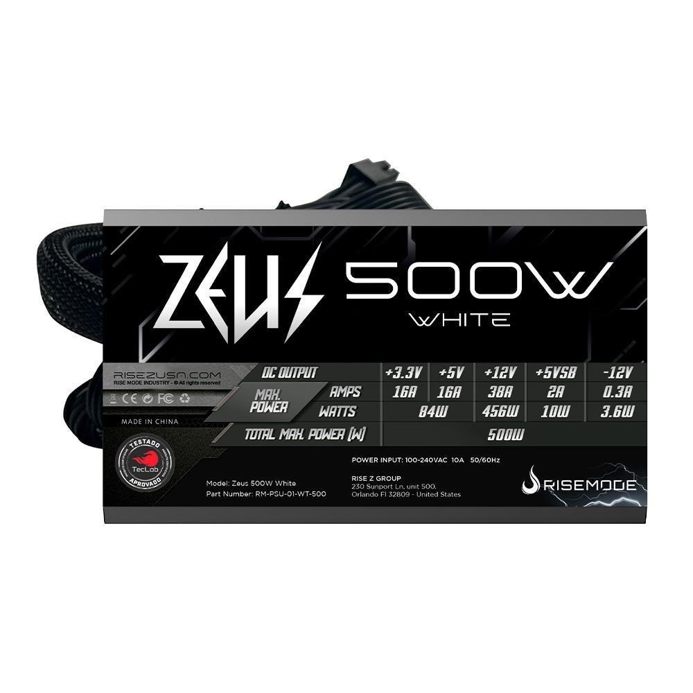 Fonte Gamer Rise Mode Zeus, 500W, PFC Ativo, Preto - RM-PSU-01-WT-500 — imagem 2 de 2