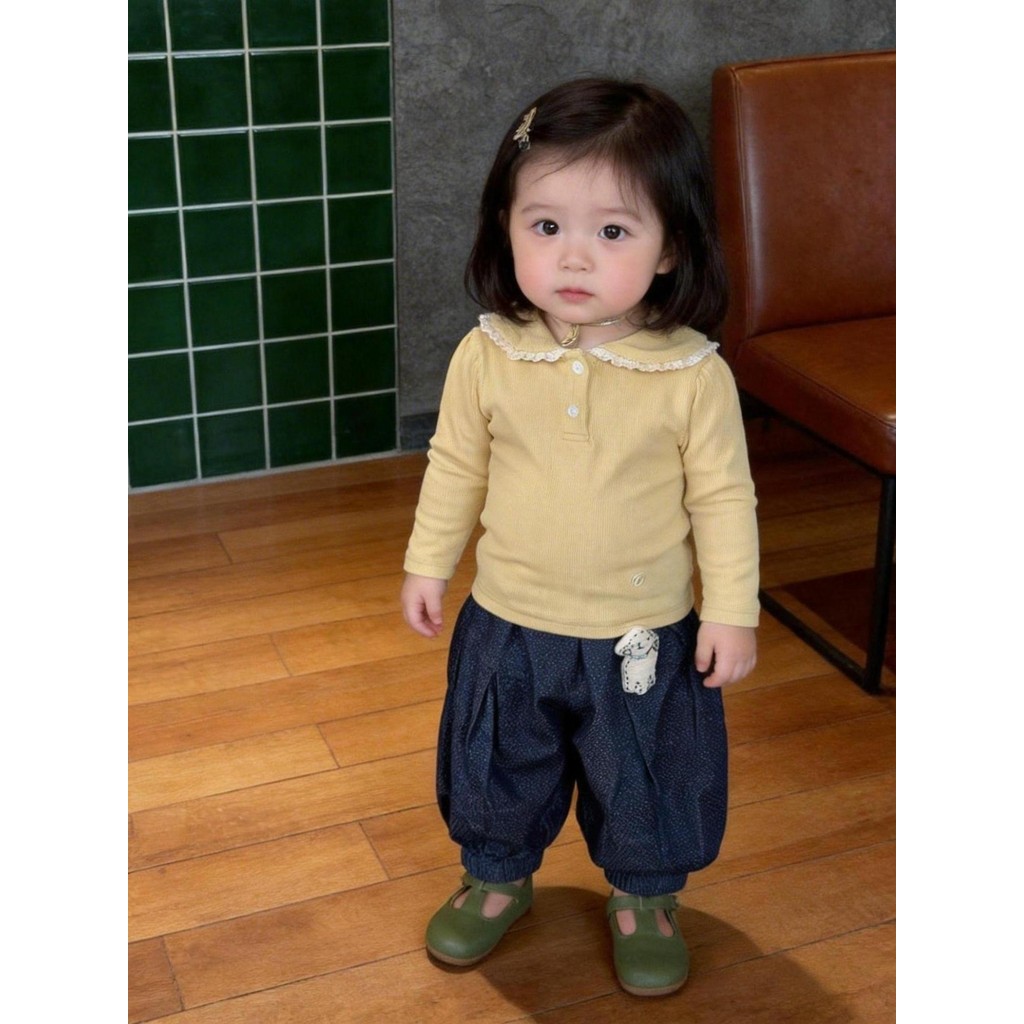 Crianças 2026 primavera novo terno bebê menina versão coreana bonito de manga comprida Bottoming topo Polka Dot Bloomers
