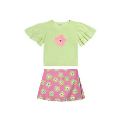 Conjunto Infantil Menina Floral Puff Elian Verde