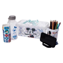 Kit Mickey Caixa Garrafa Adesivo Organizador Duplo Volta às Aulas Material Escolar Presente Plasútil