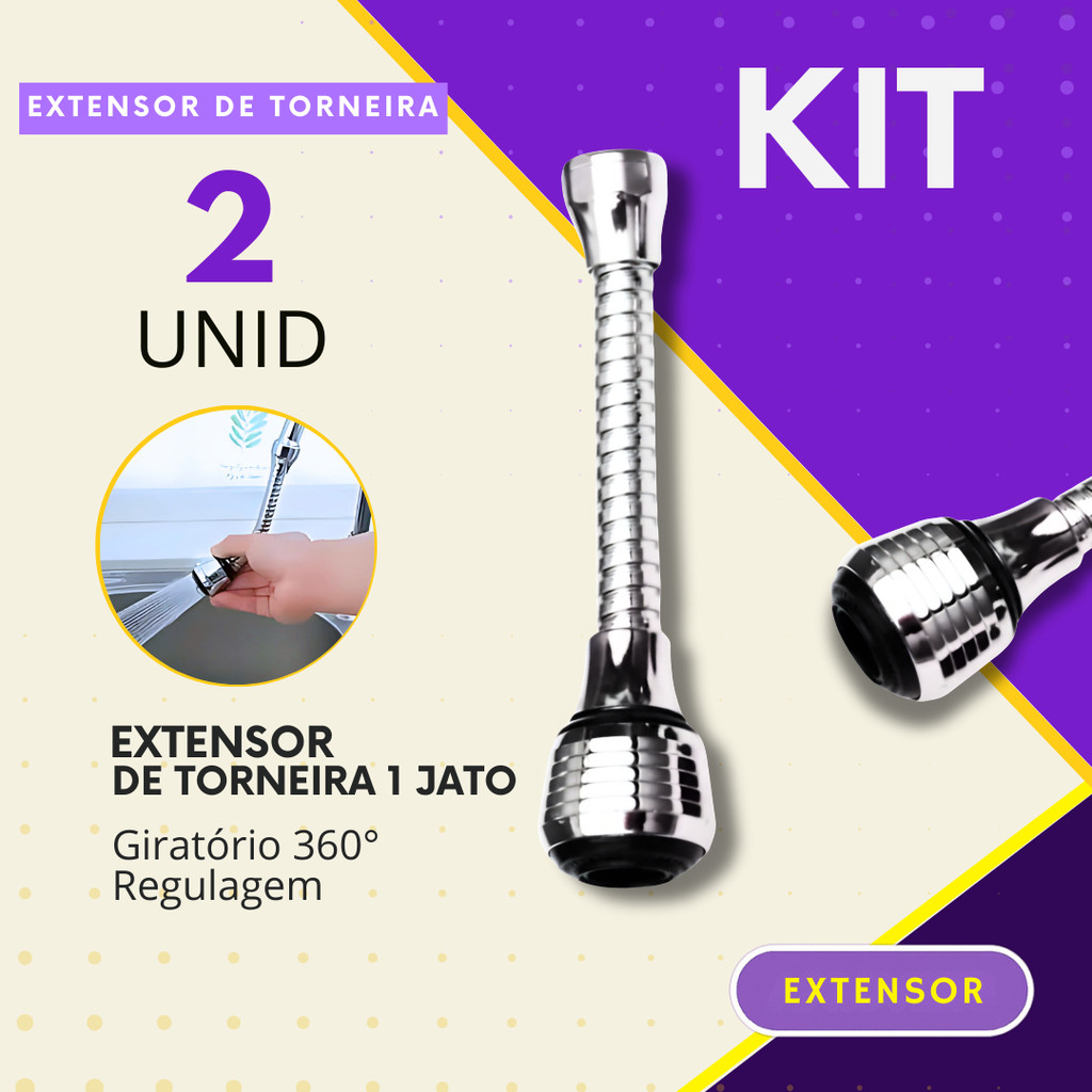 Bico Extensor Torneira Kit 1 ou 2 Pçs  Jato Simples 15,5X3,5cm Cozinha Giratório 360º em Oferta na Shopee