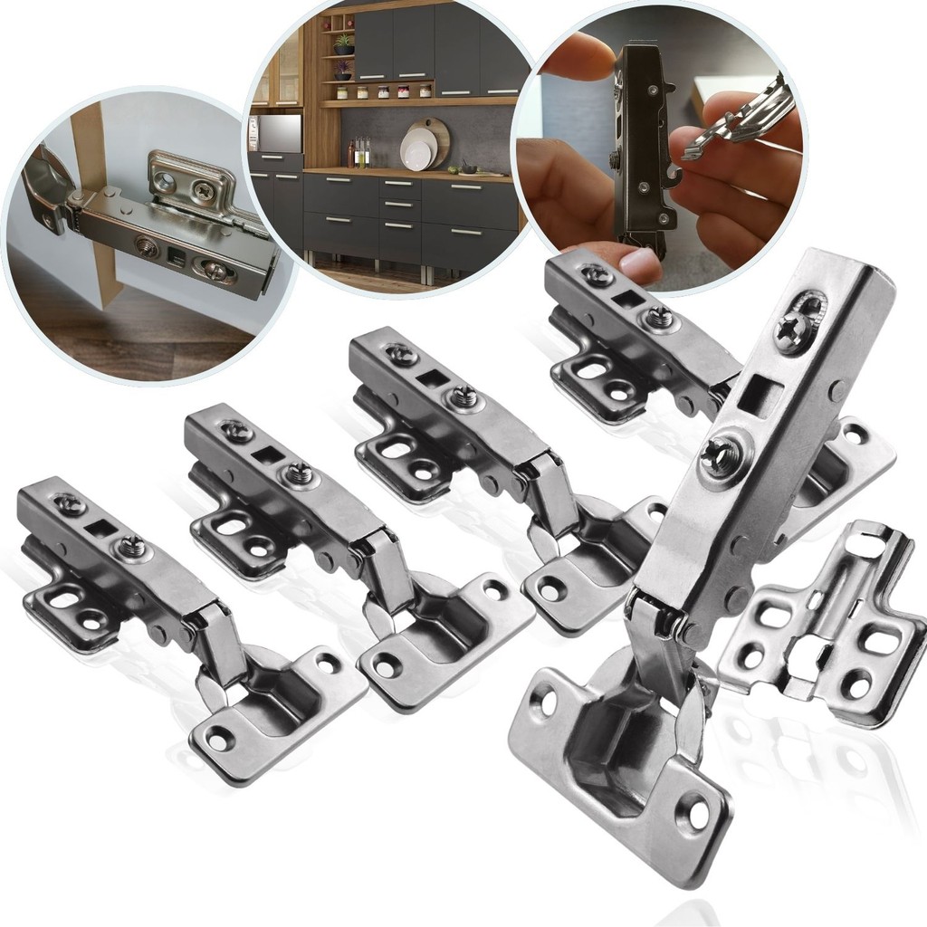 Kit 5 Dobradiça Reta 35mm Click Amortecedor Portas Móveis Armário Caneco Resistente Mola Calço Soft Close Clique Guarda