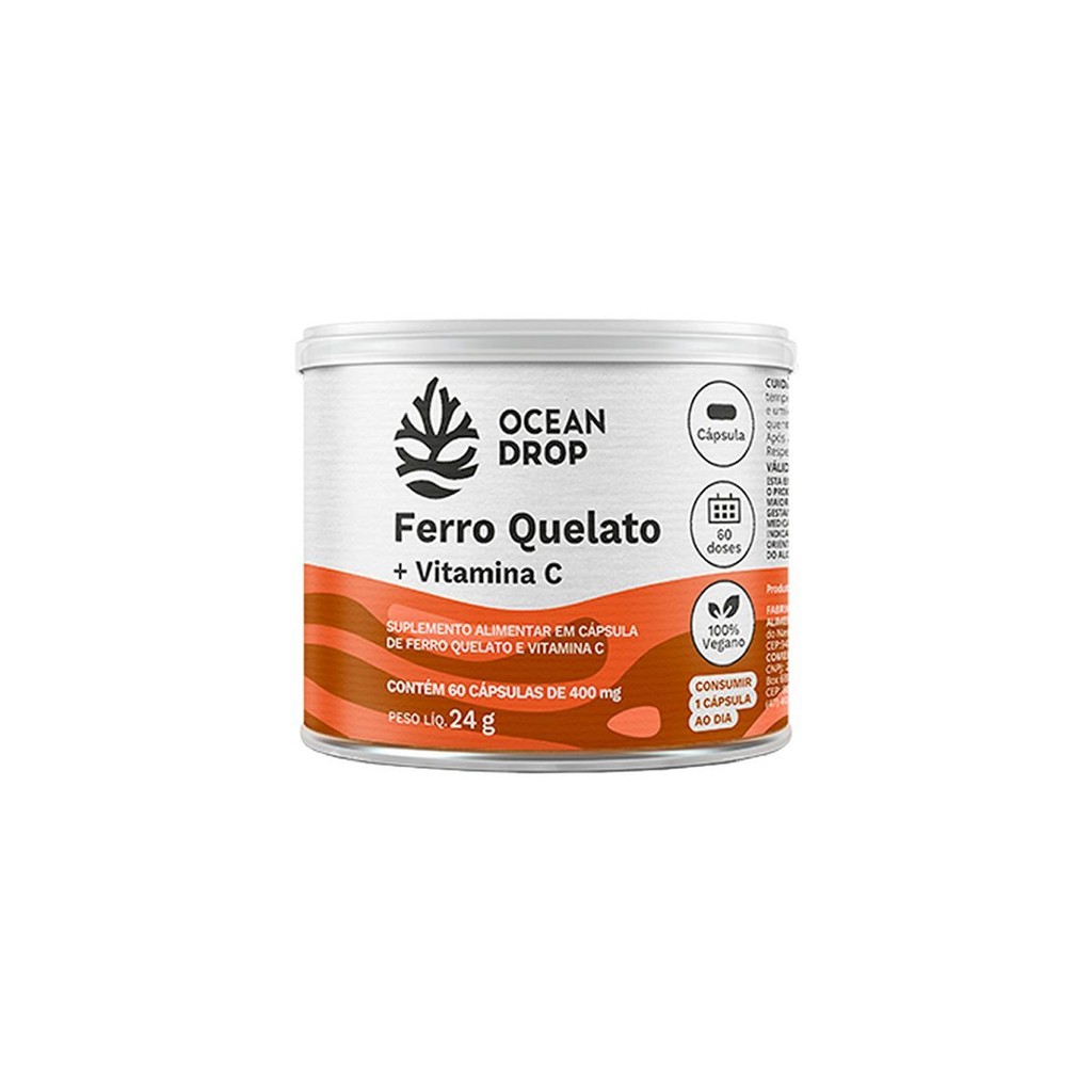 Ferro Quelato + Vitamina C - 60 Cápsulas 400mg - Ocean Drop