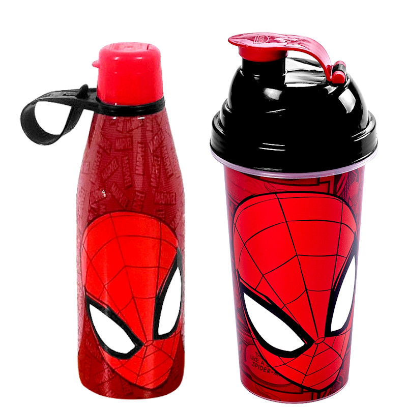 Kit Garrafa Hidratação + Shakeira C/ Misturador Homem Aranha Esportes Plasútil