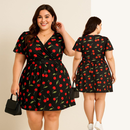 Vestido Plus Size Soltinho Acinturado Com Busto Transpassado em Oferta na Shopee