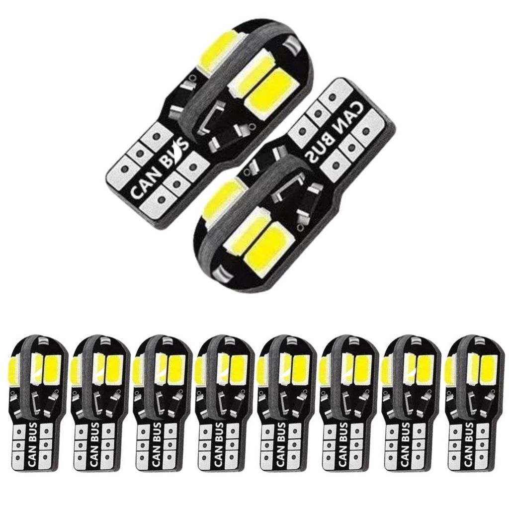 KIT 10 LAMPADA T10 CAMBUS 8 LED CANCELLER W5W BRANCO 12V