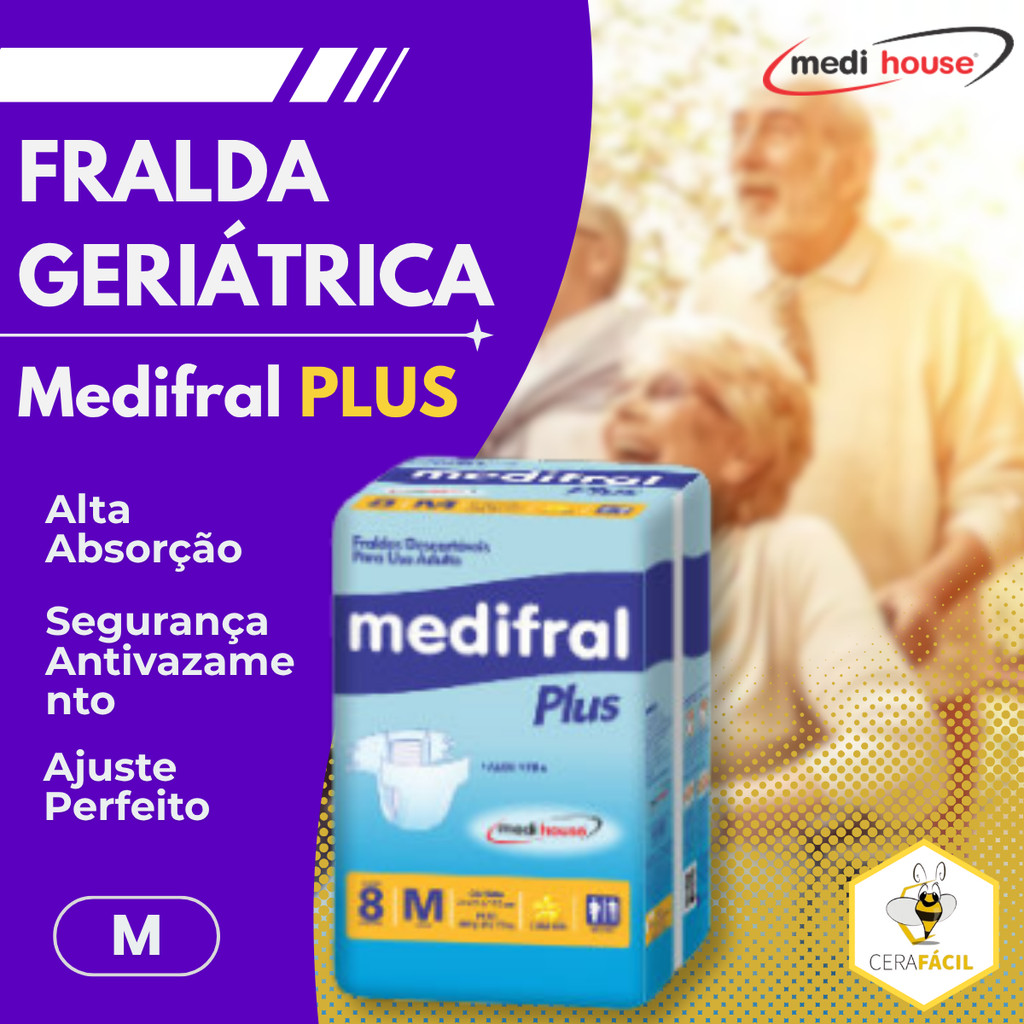 8un - Fralda Geriátrica Descartável Medifral Plus uso adulto