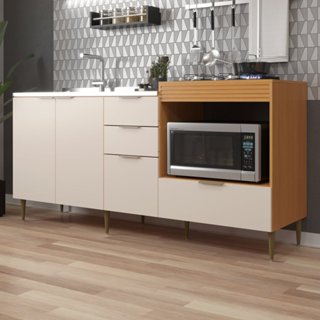 Balcão para e Pia Cooktop 190cm 4 Portas 2 Gaveta Alice Angelin Premium/Off White em Oferta na Shopee