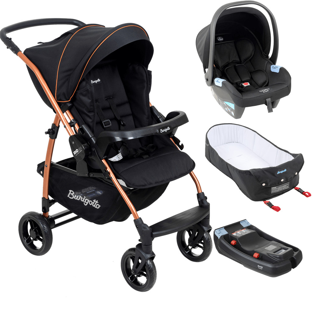 Carrinho de Bebe Burigotto Travel Rio K 22 Ninho Base Preto Cobre