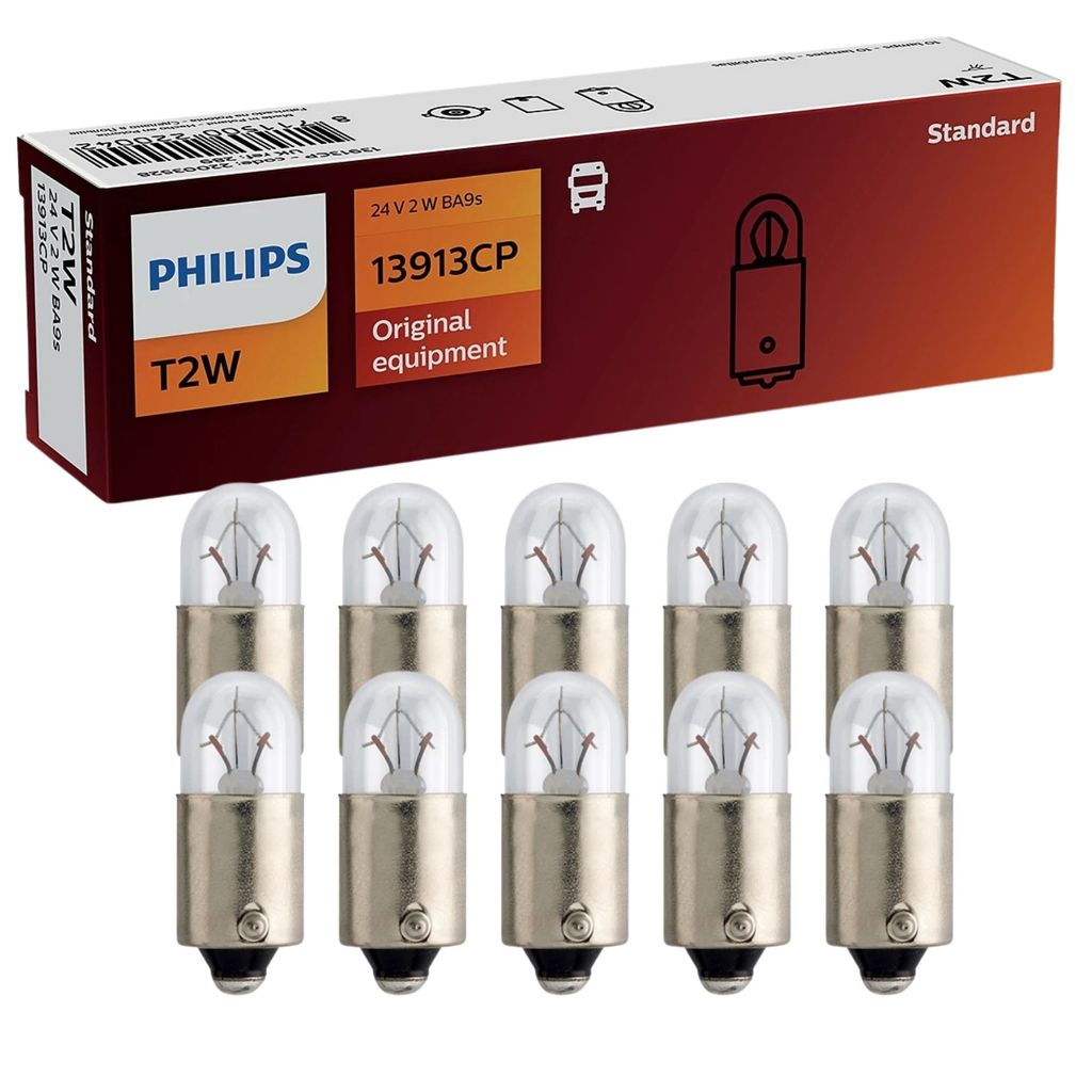 KIT 10 LÂMPADAS PHILIPS STANDARD CAMINHÃO ÔNIBUS 24 VOLT T2W BA9S ORIGINAL LUZ SETA PLACA E POSIÇÃO