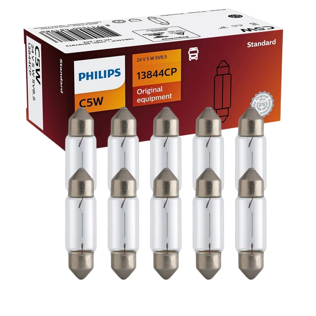 KIT 10 LÂMPADAS PHILIPS STANDARD ÔNIBUS CAMINHÃO 24V C5W LUZ INTERNA E PLACA SV8,5