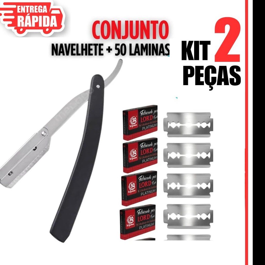 1 Navalhete para Barbear + 50 Lâminas para Barbearia Kit de Navalha Cortes de Cabelo Corte Afiado