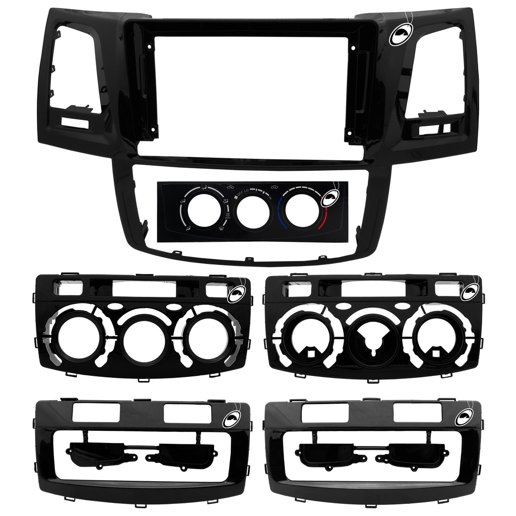 Moldura de Painel 2 Din 9" Polegadas Hilux 2014 até 2015 Ar Analógico e Digital Black Piano