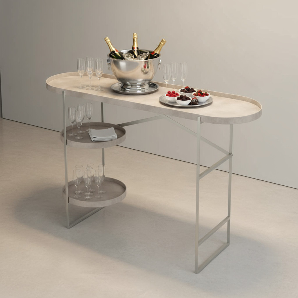 Aparador Luxo Multiuso Para Sala de Estar 90cm Couro Ecológico e Ferro Buffet Lateral Carrinho de Bebidas Premium