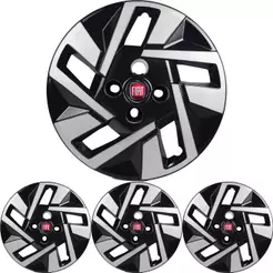 4 Calota Cronos Aro 14 Black Piano Prata Metálico + Emblema