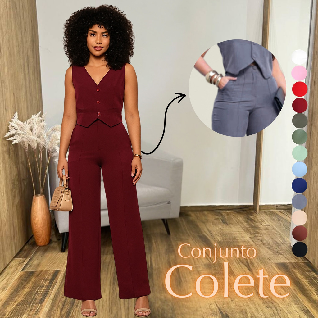 Calça e Colete Conjunto Alfaiataria Feminino Marrom - A Sofisticação que você merece! em Oferta na Shopee