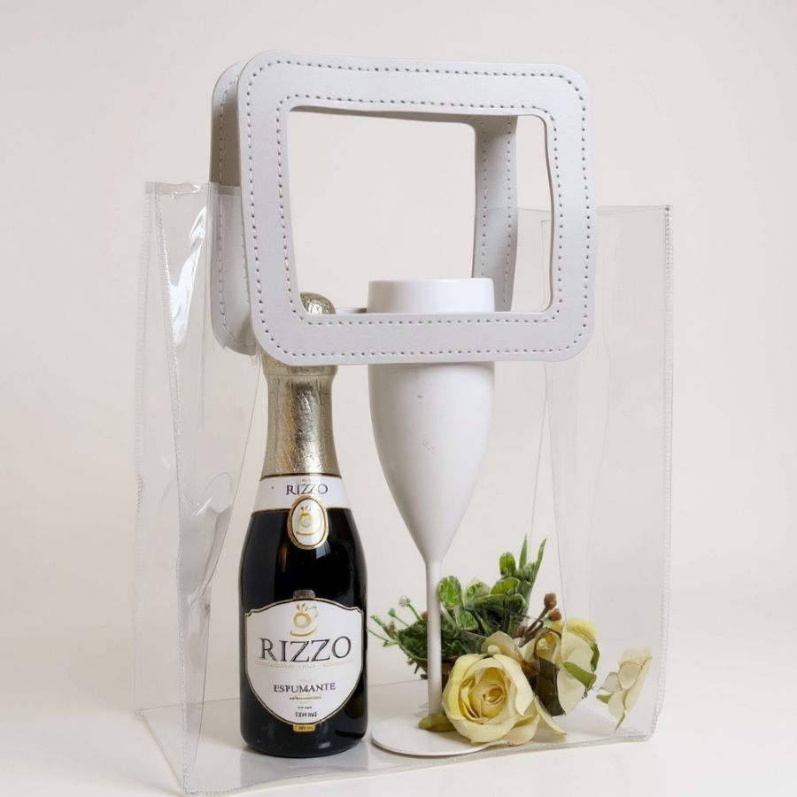 Sacola Transparente PVC com Alça Retangular Couro Branco - 24x21x11cm - 1 unidade - 1 unidade - Cromus - Rizzo em Oferta na Shopee