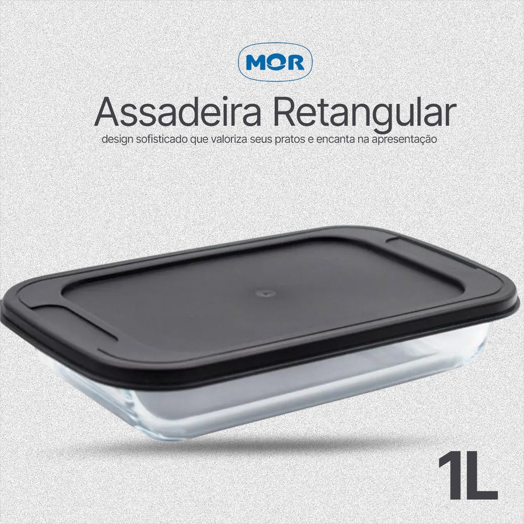 Assadeiras Retangular de Vidro Mor Com Tampa 1L Para Fornos e Microondas