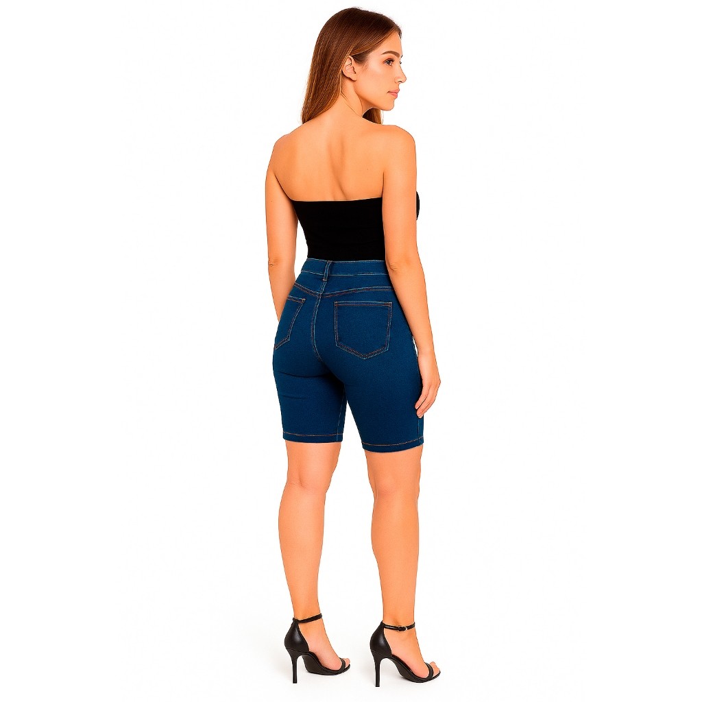 Kit 3 Bermuda Jeans Ciclista Feminina Cintura Alta com Lycra – , Até o Joelho Premium — imagem 2 de 2