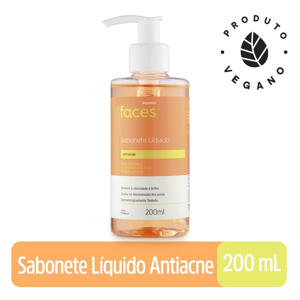Sabonete Líquido Panvel Faces Antiacne 200ml em Oferta na Shopee