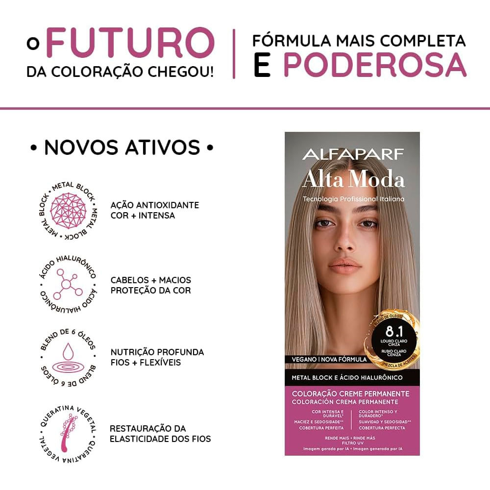 Detalhes do Tintura Creme Altamoda Alfaparf Vison 8.1 Kit