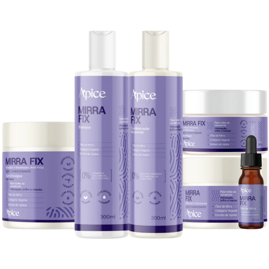 Kit Apice Mirrafix Completo 6 Itens Tratamento Capilar Cabelo Vegano Curvaturas Acidificante
