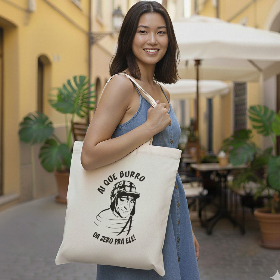 Ecobag Estampada Chaves Da Zero Pra Ele | Bolsa Tote Algodão Cru Sustentável