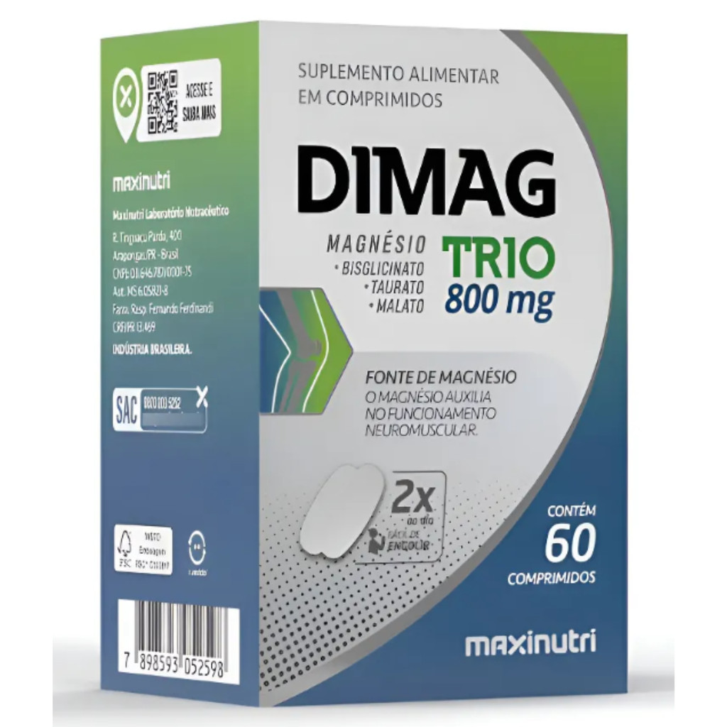 Dimag Trio Magnésio 800mg 60 cápsulas Maxinutri