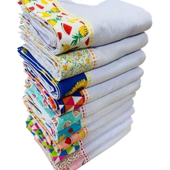 Pano De Prato Atacado Barrado Bainha Kit Com 5 Peças