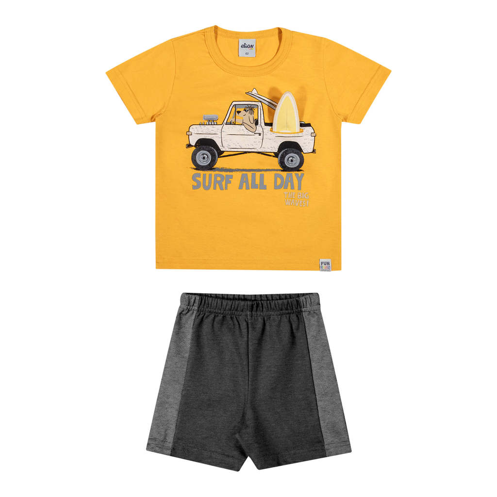 Conjunto Infantil Menino interativo Surf Elian Amarelo